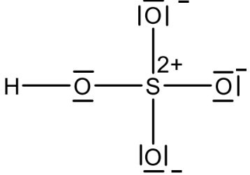 Strukturformel eines Schwefelzentrums mit vier Sauerstoffatomen und Ladungsangaben